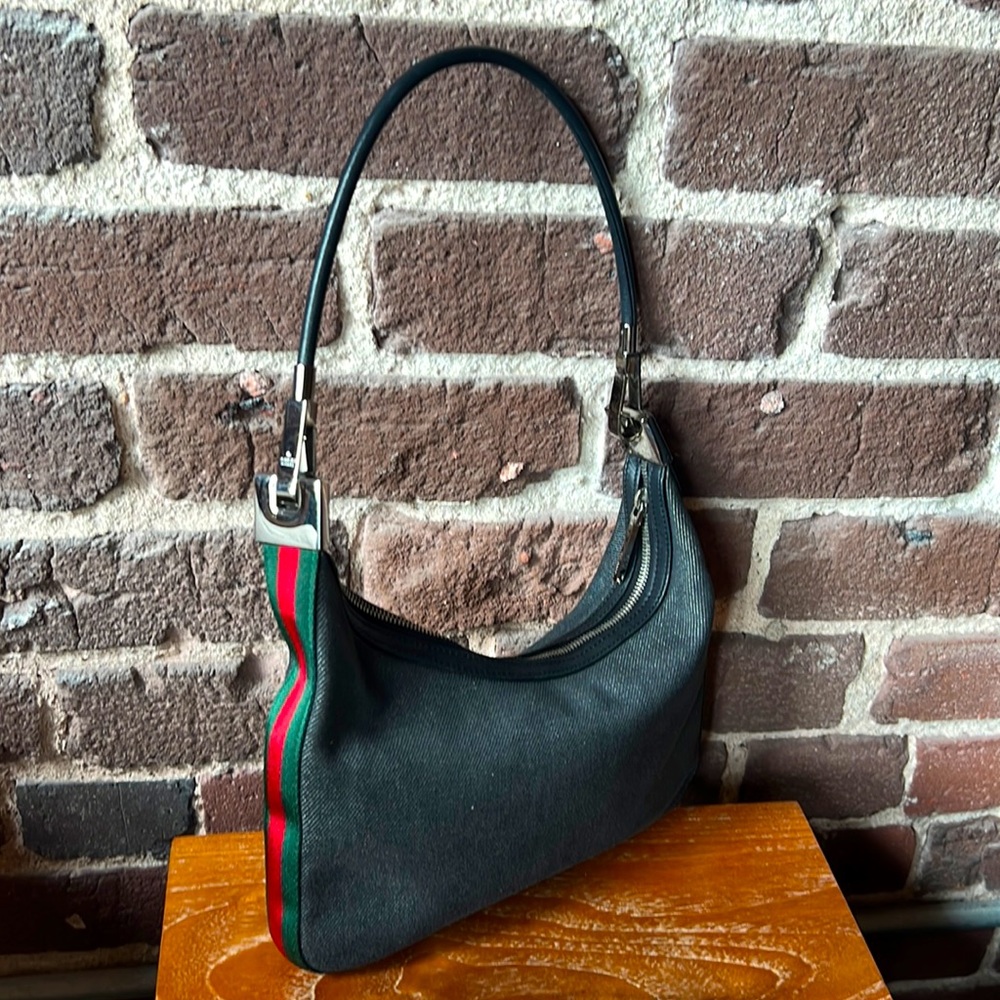 Gucci Black Denim Web shoulder bag